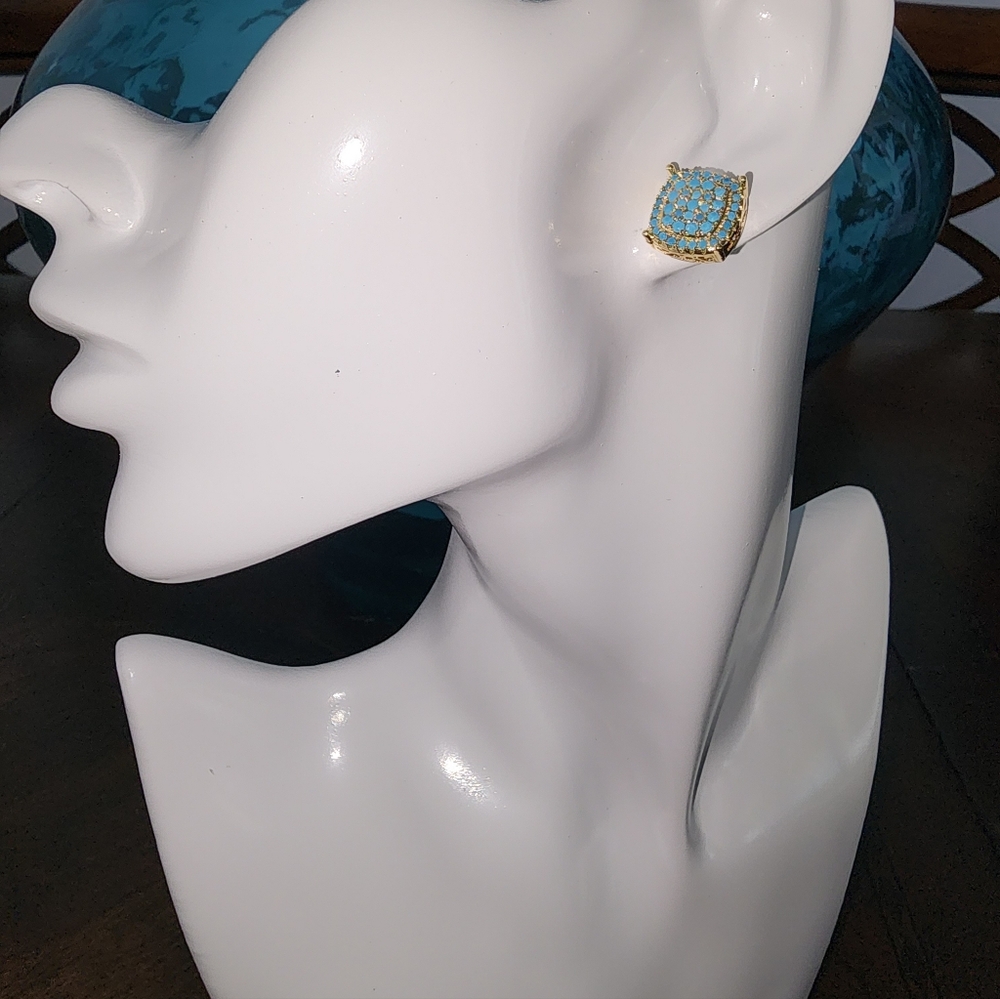 Chic Gold and Blue Square Earrings